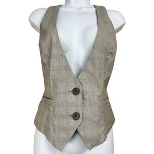 NWT Express Plaid Vest Women Sz 10 Brown Button Front V Neck Academia Preppy Y2K